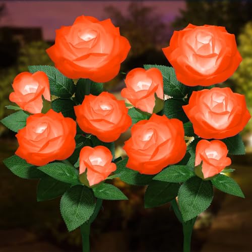 Solar Flower Lights Outdoor Waterproof LED Garden Stake 2 Pack - color: Orange, size: 2 Pack