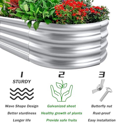 RAYKEEP 8x2x1ft Galvanized Raised Garden Beds, Pack of 01 - Silver - color: 1pcs, size: 8x2x1ft
