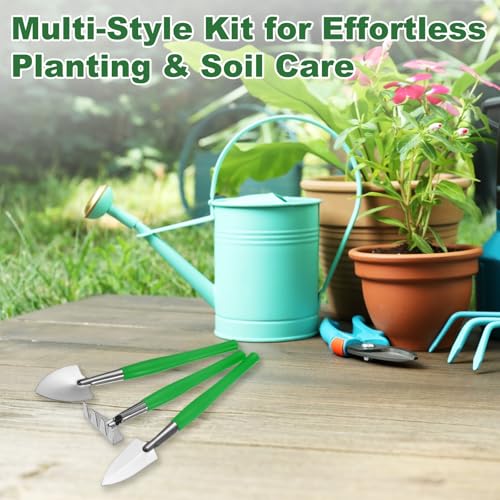 M METERXITY 2-Set Mini Gardening Tools, Stainless Steel Miniature Gardening Rake, Trowel, and Shovel for Seedlings/Bonsai/Succulents/Herbs/Terrariums and Planting [Pink/Green] - color: Pink/Green