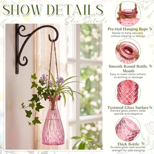6 Pcs Stained Glass Hanging Propagation Vases, Pink - color: Pink Series