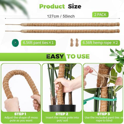 Moss Pole Monstera Plant Support 2 Pack 50 Inch Bendable Monstera Support - size: 50 in (2 Pack)