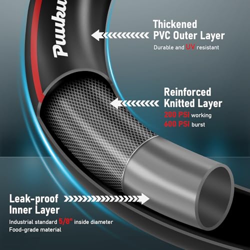 Garden Hose 50ft x 5/8", NON-EXPANDABLE Heavy Duty Hose with Nozzle - size: 50FT