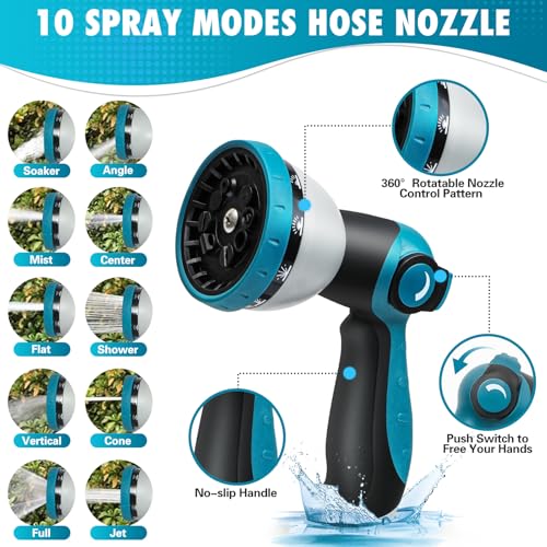 25 FTGarden Hose, Non-Expandable Flexible Fabric Water Hose with 10-Function Spray Nozzle, Kink-Free & Lightweight Yard Hose with 3/4" Solid Brass Connectors for Lawn, Outdoor, RV & Marine Use - size: 25FT