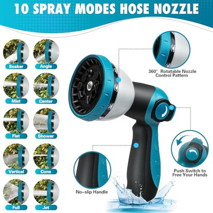 25 FTGarden Hose, Non-Expandable Flexible Fabric Water Hose with 10-Function Spray Nozzle, Kink-Free & Lightweight Yard Hose with 3/4" Solid Brass Connectors for Lawn, Outdoor, RV & Marine Use - size: 25FT