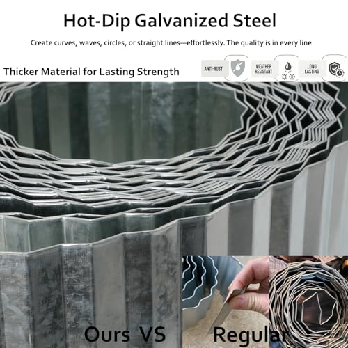 Anleolife Galvanized Steel Landscape Edging Roll, 20FT x 4" Silver - color: Silver, size: 4 inch× 20 ft