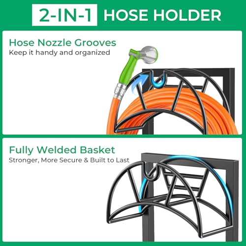 TomCare Garden Hose Holder, 4 Spikes Hose Stand for 160FT Outdoor Hose - color: Deep Black