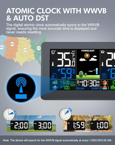 Weather Station Wireless Indoor Outdoor, Digital Thermometer with Remote Sensor, HD Home Weather Stations with Temperature Humidity, Weather Forecast, Atomic Clock, Barometric Pressure