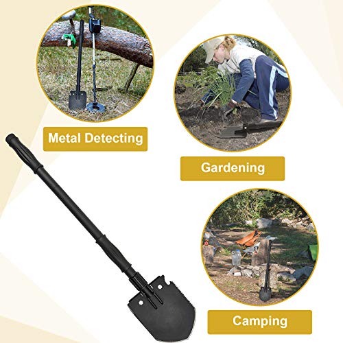 Survival Shovel, (28.3'') Camping Folding Shovel, Military Spade Multitool, Tactical Trench Tool, with Pickaxe, Compass, Whistle, Molle Bag for Digging, Metal-Detecting, Off Roading, Emergency - size: 28.3''