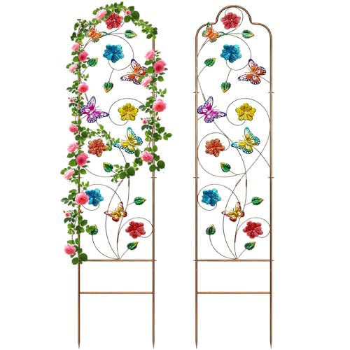 2 Pack Metal Garden Trellis Arched Fence Trellises for Climbing Plants Outdoor, Roses, Vines, Flowers, and Vegetables Support, 60'' H x 12'' W, Butterfly - color: Butterfly