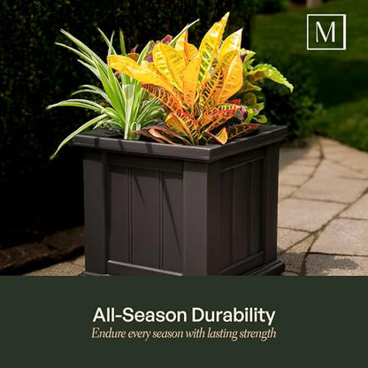 Mayne Cape Cod 16in Self-Watering Square Planter, Black - color: Black, size: 16in