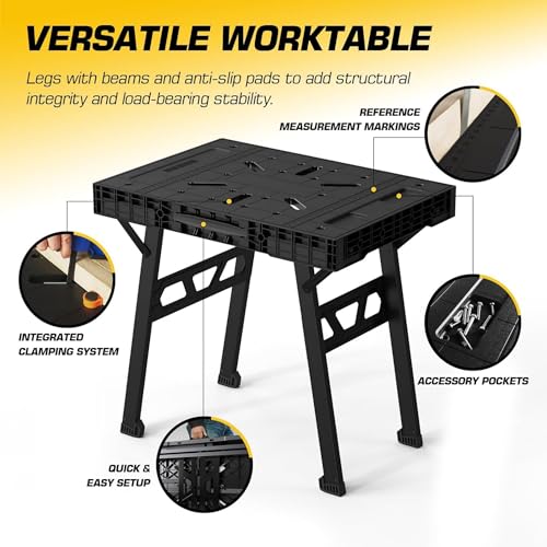 Portable Workbench, Folding Worktable, 1650lbs Capacity, Black - color: Black