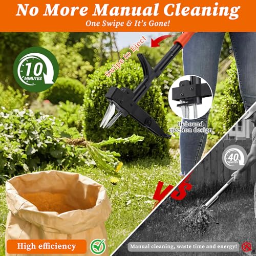 Stand-Up Weeder Puller Tool with Quick-Release Ejector & Foot Pedal, 39” Adjustable Long T Handle, 4 Claw Steel Head for Effortless Deep Root Weed Removal, Heavy Duty Garden Manual Weeder Tool