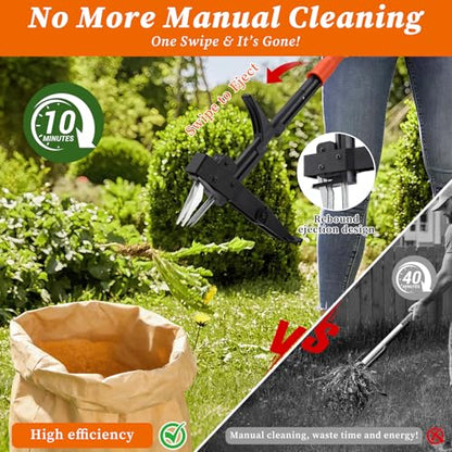 Stand-Up Weeder Puller Tool with Quick-Release Ejector & Foot Pedal, 39” Adjustable Long T Handle, 4 Claw Steel Head for Effortless Deep Root Weed Removal, Heavy Duty Garden Manual Weeder Tool