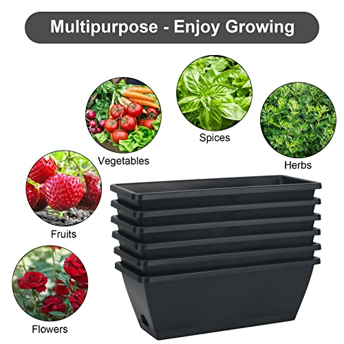 6 Pcs Window Box Planter, 17" Rectangular Planter Box with Saucers, Black - size: 6 Pack / 17inch Dark Gray