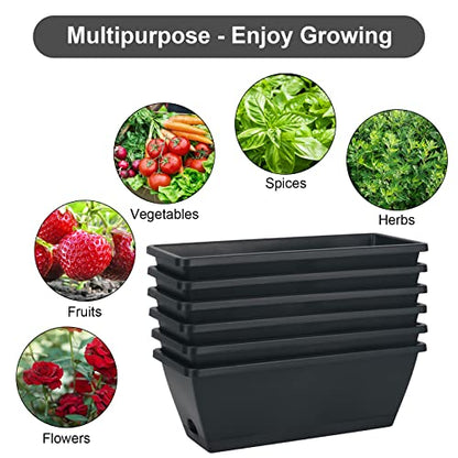 6 Pcs Window Box Planter, 17" Rectangular Planter Box with Saucers, Black - size: 6 Pack / 17inch Dark Gray