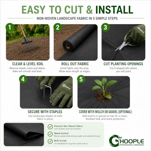 HOOPLE 4ftx180ft Weed Barrier Fabric Heavy Duty | Landscape Fabric | Commercial Woven Geotextile for Gardens, Driveways & Flower Beds | Thick Weed Control Landscaping Fabric - size: 4ft*180ft