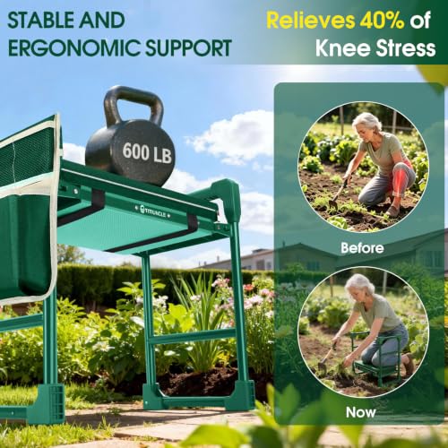 Garden Kneeler and Seat Heavy Duty 600LBS w/ Thicken Wide Soft Kneeling Pad - color: Green