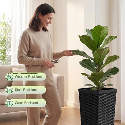 Devoko Resin 24'' Tall Planters, Large Taper Outdoor Planter - color: Black, size: 24" Set of 2