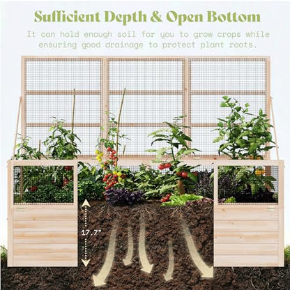 AMERLIFE Raised Garden Bed with Fencing and Trellis,18" Planting Depth - size: 6.6x5.6x3 FT