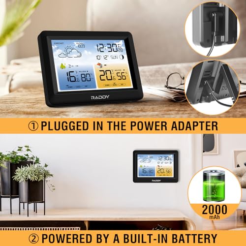Raddy WM6 Wireless Weather Station, Rechargeable Battery, Black - color: Black