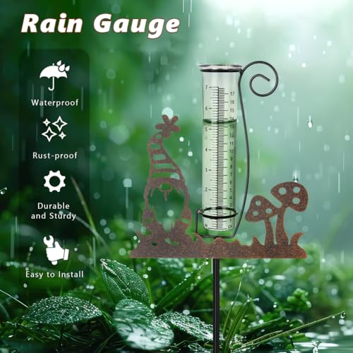 Gnome Rain Gauge Outdoor, Metal Rain Gauges - color: Gnome-Mushroom