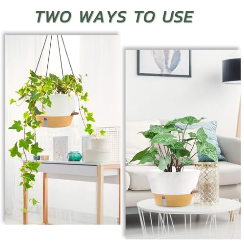 ZMTECH Large 12Inch Self Watering Hanging Planter, Water Window & Chain - color: White
