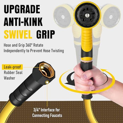 Heavy Duty Garden Hose 50ft, NON-EXPANDABLE Flexible Water Hose, Kink Resistant Lightweight Hybrid Hose, Leakproof Hose Male to Female Fittings - color: Black+Yellow, size: 50ft