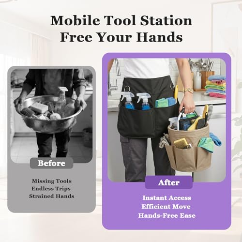 Cleaning Apron, Cleaning Caddy & Household Cleaning Storage Organizer Set - color: Khaki+black