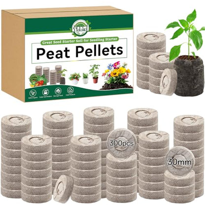 Halatool 300 Pcs 30mm Peat Pellets for Seedlings, Seed Starter Soil - size: 300 Pcs 30mm