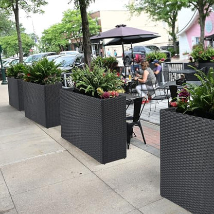 LEWIS&WAYNE Tall Planters for Outdoor Wicker Large Rectangular Block Box - color: Black
