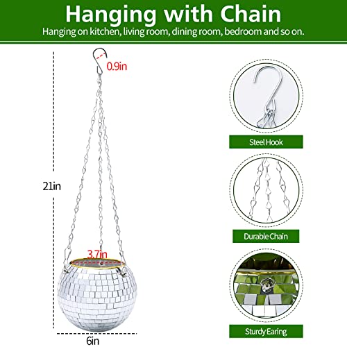 6" Disco Ball Plant Hanger with Hanging Rope, Hanging Chain, Hook, Circle - color: 1×6" Silver