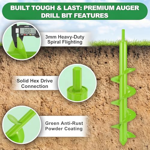 4 x 16'' Heavy Duty Auger Drill Bit for Planting, Green - color: Green