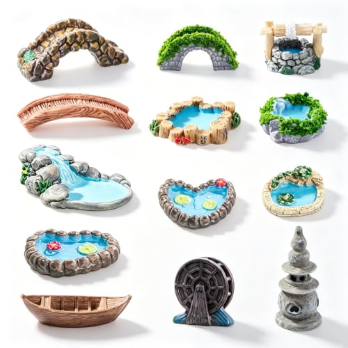 Mini Fairy Garden Accessories Furniture Outdoor Miniature Bridge Pond Set - color: Bridge & Pond Accessories