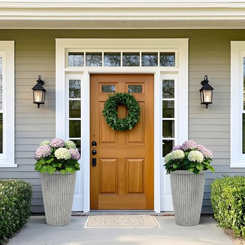 Autodaya 20" Resin Outdoor Tall Planters Set of 2, Ivory Fluted - color: Concrete Fluted-20"h