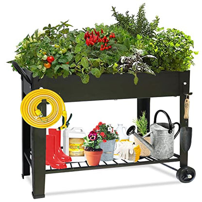 aboxoo Large Elevate 32" H Metal Raised Garden Bed with Wheels Legs Outdoor