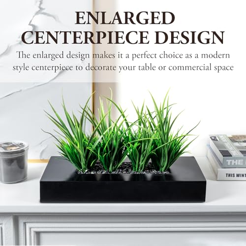 MyGift Artificial Grass Plant in Rectangular Wood Planter (Black, 10 Inch) - color: Black, size: 14 Inch