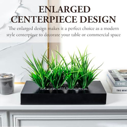 MyGift Artificial Grass Plant in Rectangular Wood Planter (Black, 10 Inch) - color: Black, size: 14 Inch