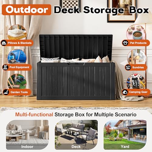 Outdoor Deck Storage Castored Box,Waterproof,Black,85 Gallon - color: Striped Black, style: 85 Gallon