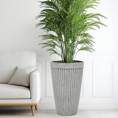Autodaya 20" Resin Outdoor Tall Planters Set of 2, Ivory Fluted - color: Concrete Fluted-20"h