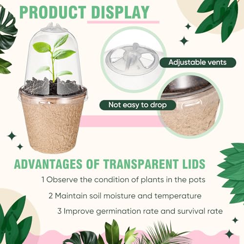 Baderke 120 Pcs Biodegradable Nursery Pots with 30 Humidity Dome and 30 Labels, 3.15" Plant Nursery Seed Starter Planter Biodegradable Peat Pots for Planting Seedlings, Vegetables (Round) - size: 3.15", style: Round