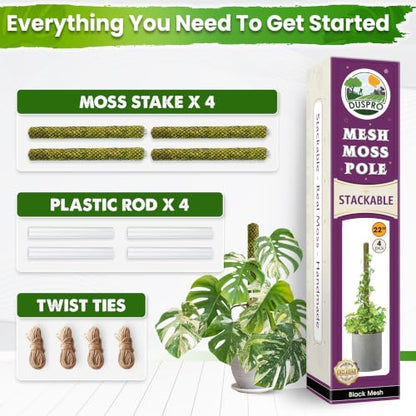 DUSPRO 4 Pack 22" Black Stackable Mesh Moss Pole for Plants - color: 4pcs Black