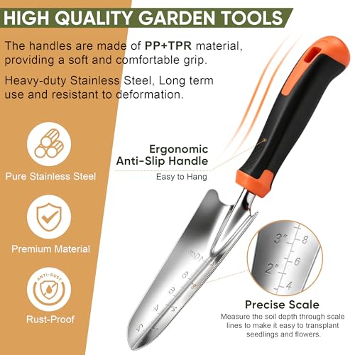 Joyfair Gardening Tools, 8 Pcs Stainless Steel Heavy Duty Garden Tool Set