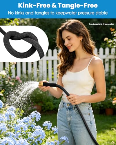 100 FT Garden Hose, Non-Expanding Water Hose, Ultra Flexible, Burst-Resistant, Kink-Free, High-Pressure Garden Hose for Easy All-Weather Use on Lawns, Gardens, and Outdoor Cleaning - size: 100ft