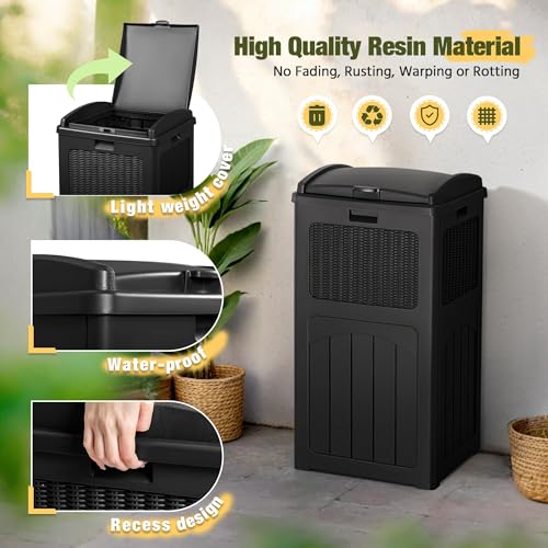 Devoko 33 Gallon Outdoor Trash Can with Dual Lid, Hideaway Garbage Bins,2Pc - color: Black, size: 2 Pack