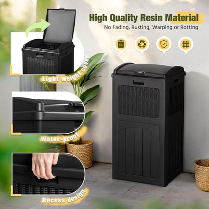 Devoko 33 Gallon Outdoor Trash Can with Dual Lid, Hideaway Garbage Bins,2Pc - color: Black, size: 2 Pack