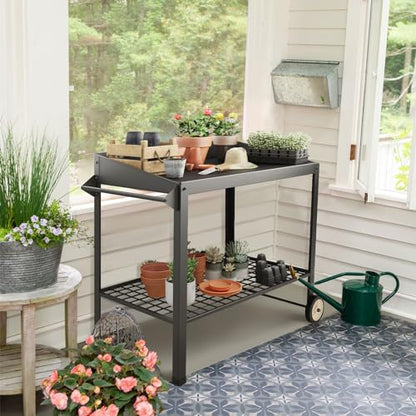 Metal Potting Bench on Wheels Heavy Duty Weatherproof Work Station