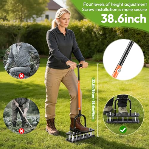Manual Lawn Aerator, All Metal 21 Tines, Self-Clean - size: S
