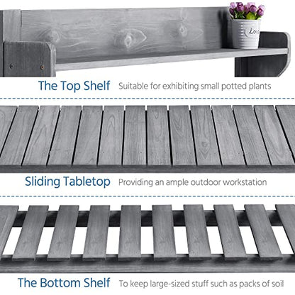 Yaheetech Outdoor Potting Bench with Sink, Garden Table, Lower Shelf,Gray