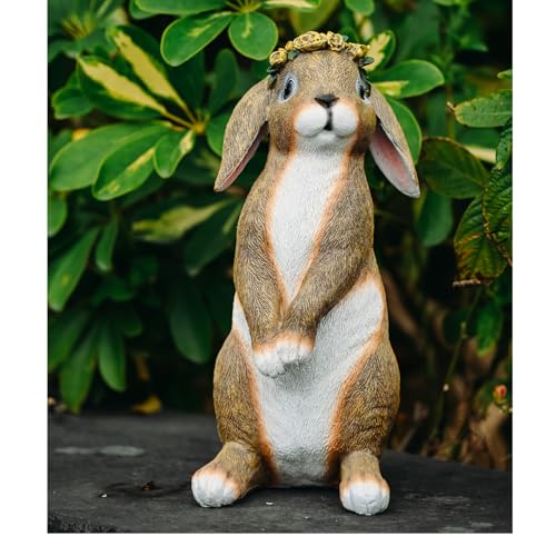 Lonyin Rabbit Garden Statue, Bunny Animal Figurines Indoor Outdoor Statues - color: Large Flower Rabbit