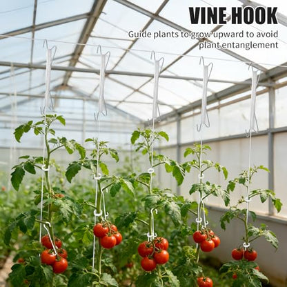 Tomato Support Hooks with Tomato Clips, Tomato Hooks with String 190pcs - size: 33.3ft-30ps